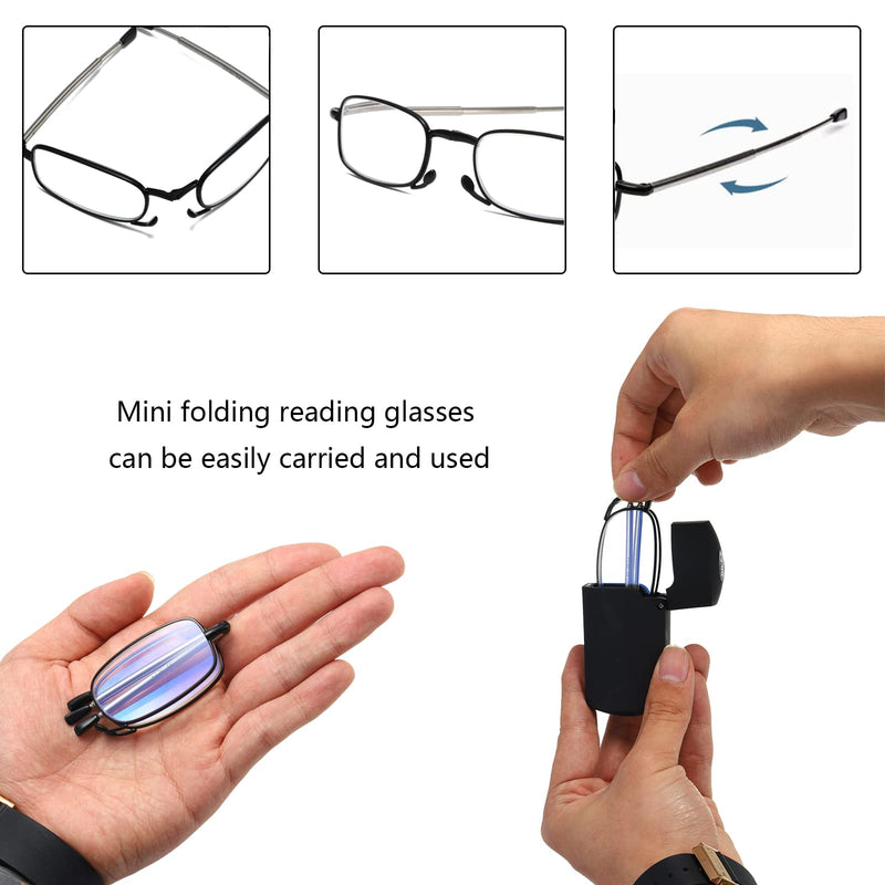 Hubeye 2 Pairs Foldable Reading Glasses Mini Portable Reading Aid Made of Stainless Steel with Hard Case Anti-Blue Vision Aid for Men and Women 2.50 Blue/Black 2.5 Diopters - NewNest Australia