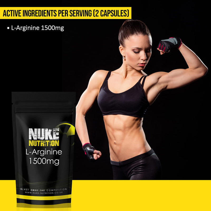Nuke Nutrition L Arginine Capsules 1500mg - 120 Capsules - Nitric Oxide Supplement for Men & Women to Improve Muscle Strength, Endurance & Mass - Nutritional Pre Workout - Nitric Acid Pills for Energy 120 Count (Pack of 1) - NewNest Australia