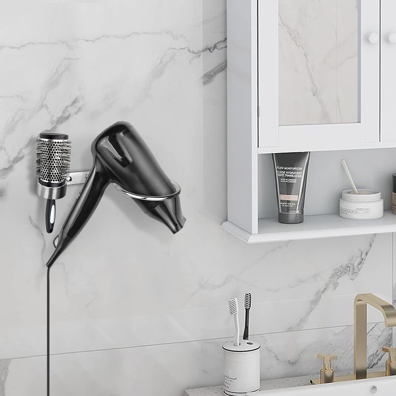 Hairdryer Holder Wall Mounted, Stainless Shelf Hanging Rack Hairdryer Holder Station Stand Hairdryers & Tongs Rack for Salon Bathroom Washroom Wall Fitting Punch Installation with Comb Hole - NewNest Australia