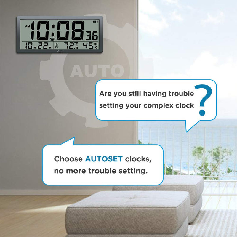 NewNest Australia - WallarGe Large Digital Wall Clock,14 Inches Oversized Desk Clocks with Temperature,Humidity and Date,Auto Daylight Saving Time,Battery Operated Clocks for Office,Classroom and Living Room,etc. 