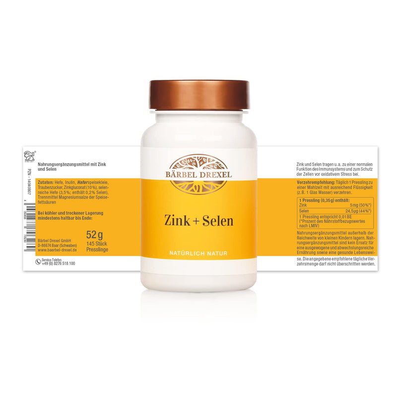 BÄRBEL DREXEL® Zinc + Selenium Capsules High Dose (145 Pieces) Unique Active Combination, 100% Vegan Made in Germany, Zinc Glycinate, Skin Hair Nails Bones Strengthen the Immune System, Selenium Yeast 145 Pieces (Pack of 1) - NewNest Australia