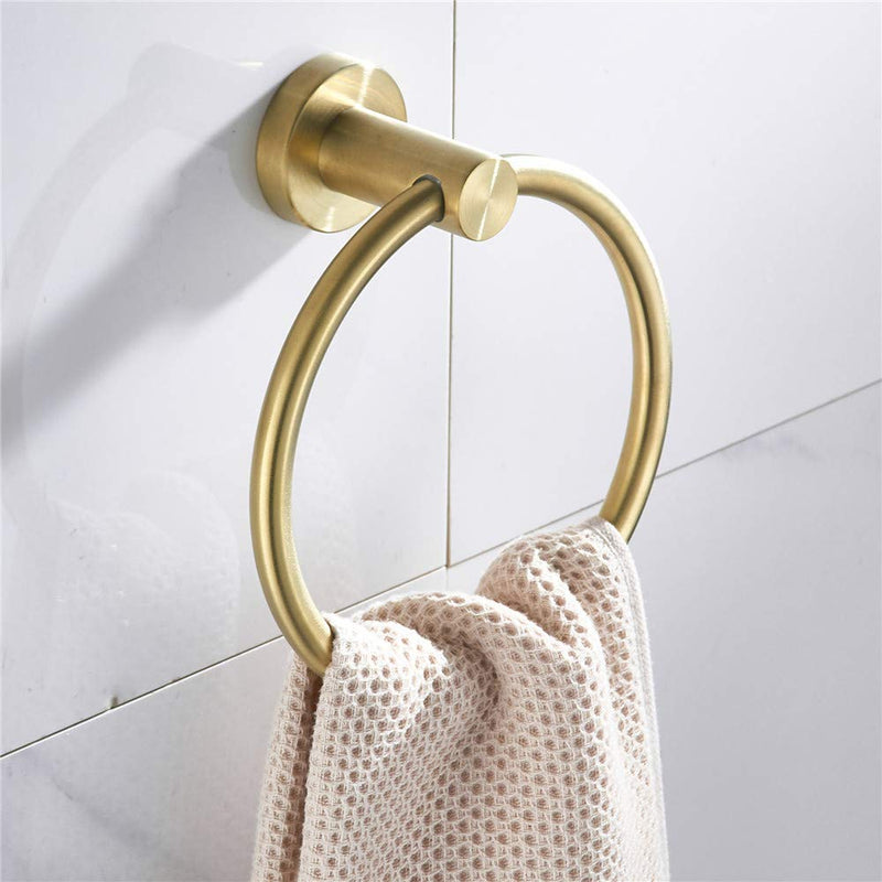 BATHSIR Gold Towel Ring Set, Bathroom Hardware Includes Toilet Paper Holder and Towel Holder Wall Mount Brushed Gold Bathroom Accessories 2 Pieces Stainless Steel 2 pcs - NewNest Australia