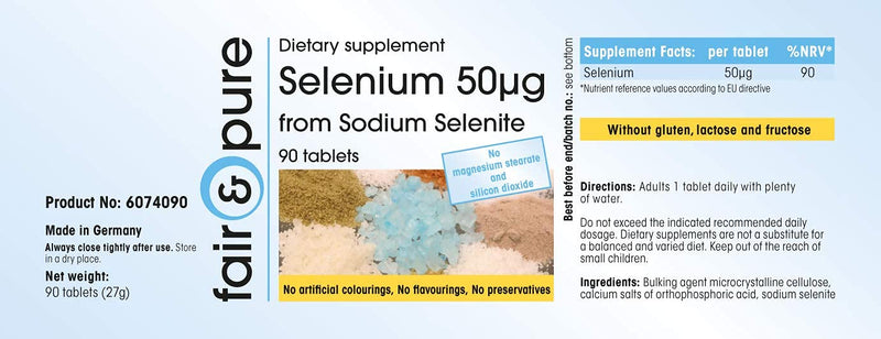 Fair & Pure® - Selenium 50μg tablets made from sodium selenite - vegan - yeast-free - without magnesium stearate - 90 selenium tablets - NewNest Australia