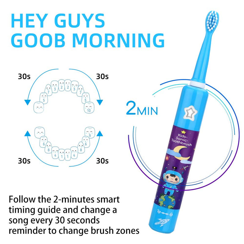 Musical Electric Toothbrushes for Kids Children, 3 Modes 2 Min Timer, Waterproof 31000 Strokes, 4 Bristles OJV 8620 Rechargeable Power Smart Sonic Music Play Song for Boy Oral-Care Age 3-14 (Blue) Blue - NewNest Australia
