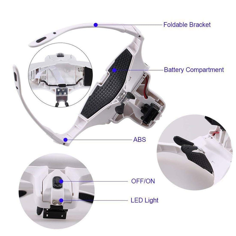 Magnifying Glasses Led Head Magnifier With Light Glasses Magnifier Headband Magnifier For Glasses Wearers Forehead Magnifier 1 X 1.5 X 2 X 2.5 X 3.5X Magnifying Glasses Lighting Reading Magnifier - NewNest Australia