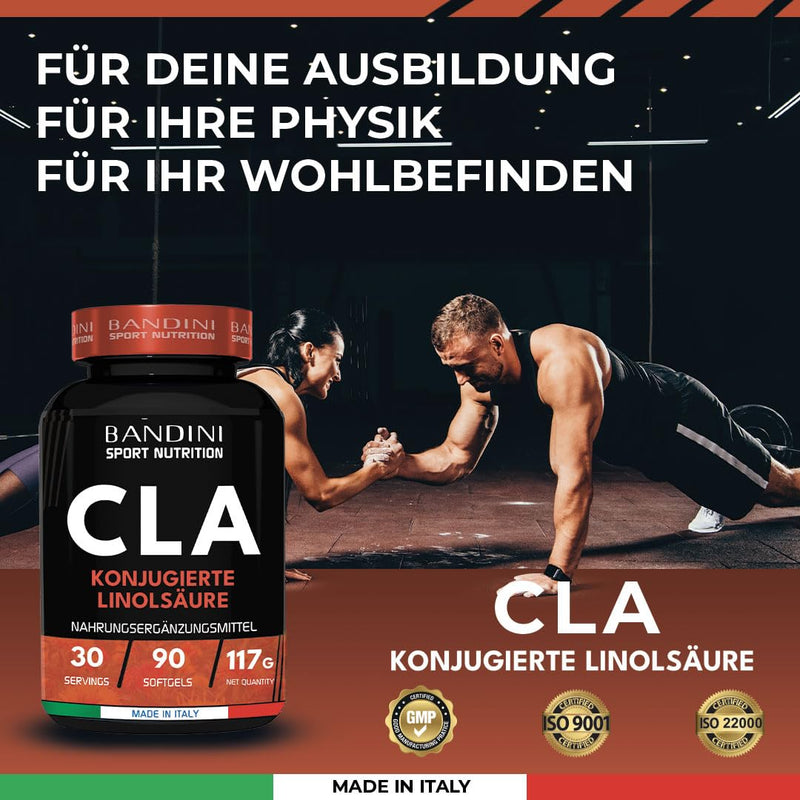 Bandini® CLA | 2400 mg CLA per daily amount | 90 softgels | Conjugated linoleic acid from 100% pure safflower oil | Fat burner, muscle building | Highly dosed, vegan, laboratory tested, without additives - NewNest Australia