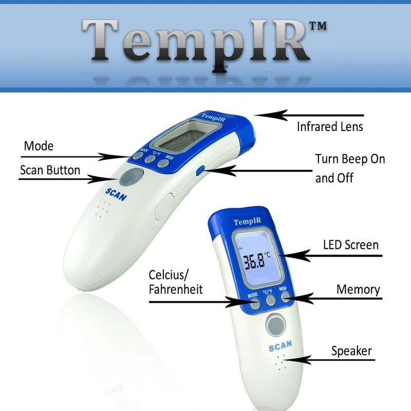 TempIR Non Contact Thermometer Body Temperature Infrared for Baby Adult Child, CE Approved, Forehead, Memory Function, Fever Alarm - TempIR are Approved Suppliers to The NHS - NewNest Australia