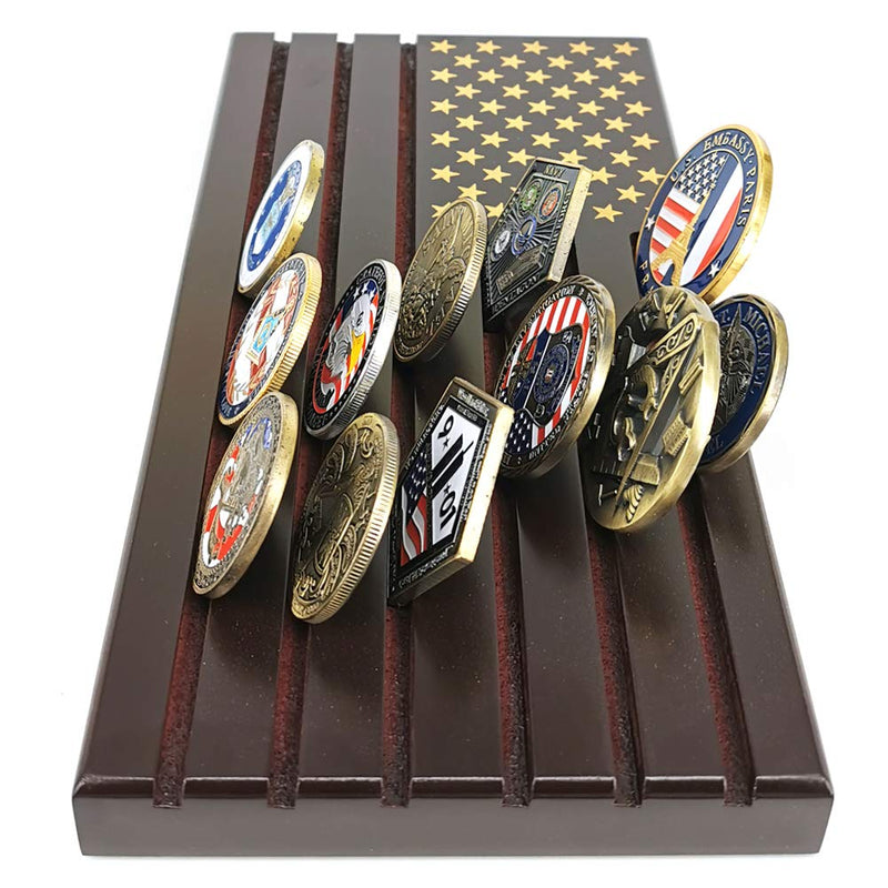 NewNest Australia - Military Challenge Coin Display Stand American Flag Coin Holder Rack 6 Rows Holds 26-32 Coins 