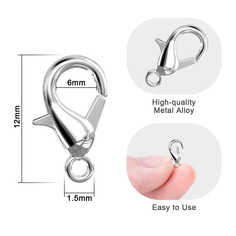 100PCS Lobster Clasps, Metal Alloy Small Lobster Claw Clasps, Weico Lobster Clip for Handmade Necklace, Bracelet Jewelry Making Accessories Fastener Hook( 12mmx6mm, Nickel) - NewNest Australia