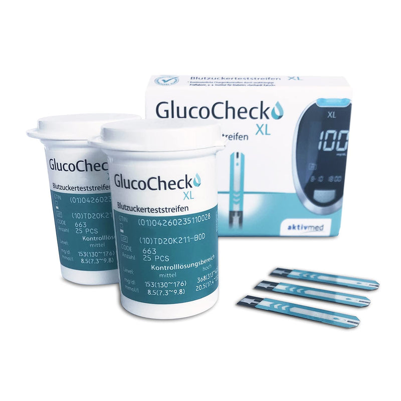 GlucoCheck XL blood sugar test strips, 50 pieces, for checking blood sugar levels (device is not included!) - NewNest Australia