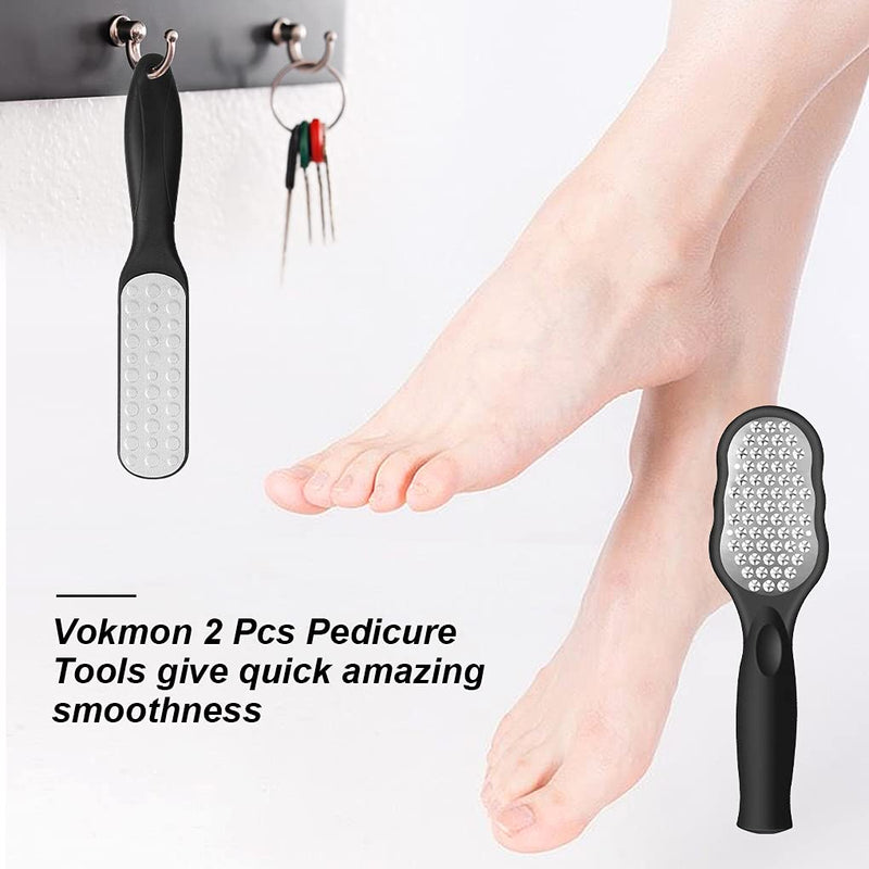 Vokmon Foot File Foot Scraper Set - 2Pcs Stainless Steel Pedicure Tools Set Foot Rasp for Hard Skin | Callus Remover with Dual Sided Foot File Foot Grater Scrubber for Feet Hand Care Black1 - NewNest Australia