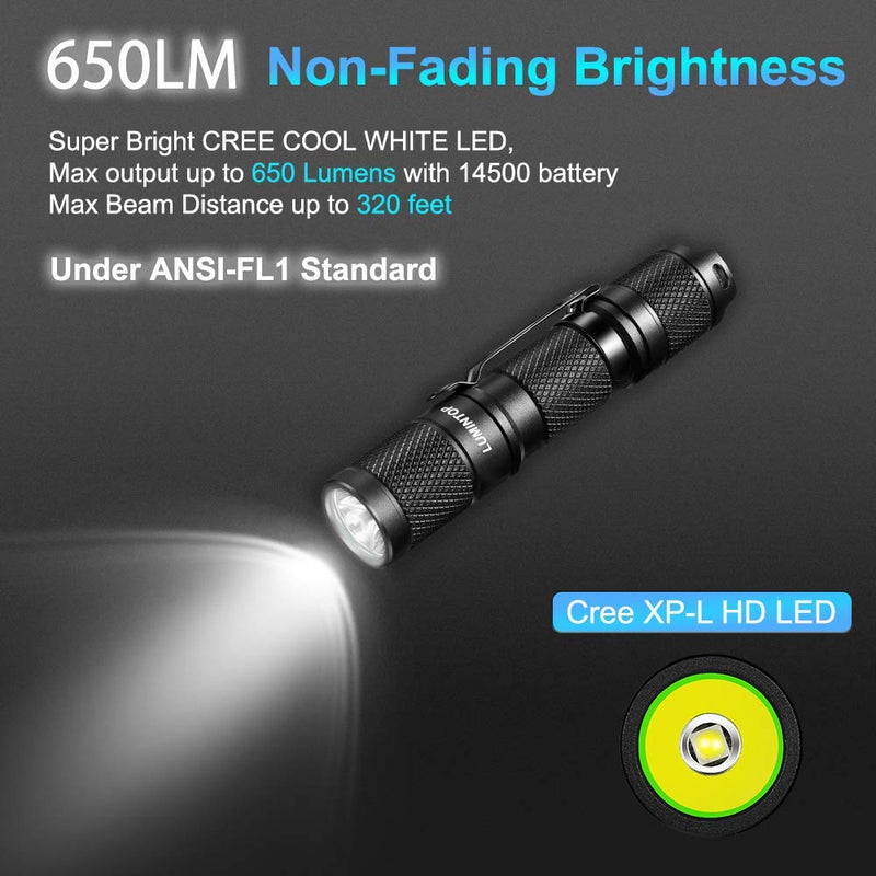 Pocket-sized Super Bright Flashlight Set- LUMINTOP TOOL AA 2.0 EDC Flashlight with Magnetic Tail and 920mah Rechargeable Battery, 650 Lumens, 5 Modes with Mode Memory, Waterproof Torch for Camping - NewNest Australia