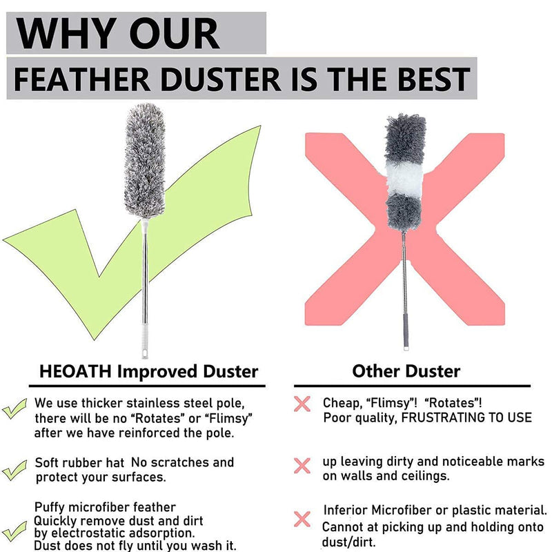 HEOATH Microfiber Feather Duster with Extendable Pole, 30-100 inches Extra Long Cobweb Duster for Cleaning, Bendable Head, Non-Scratch, Washable Duster for Ceiling, Fan, Furniture 100 Inch - NewNest Australia