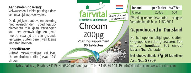Fairvital | Chromium 200µg - with 200mcg chromium per tablet - high dose - vegan - Chromium Picolinate - essential trace element - 90 tablets - NewNest Australia