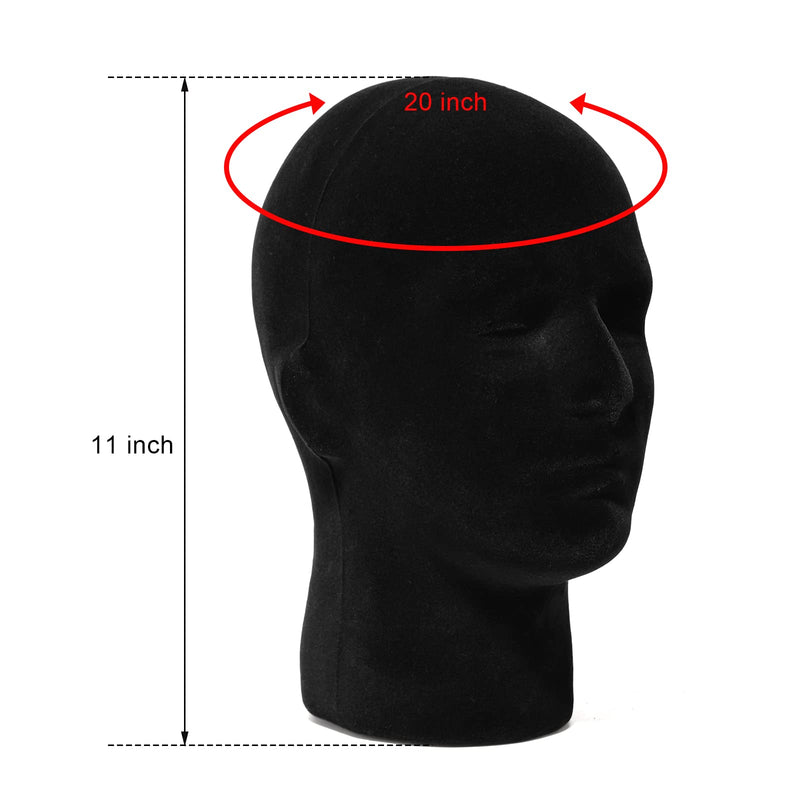Foraineam 2 Pack Male Foam Mannequin Head Display Holder, 11 Inch Man Manikin Stand Model, Black Styrofoam Heads for Wig Hats Glasses Masks - NewNest Australia