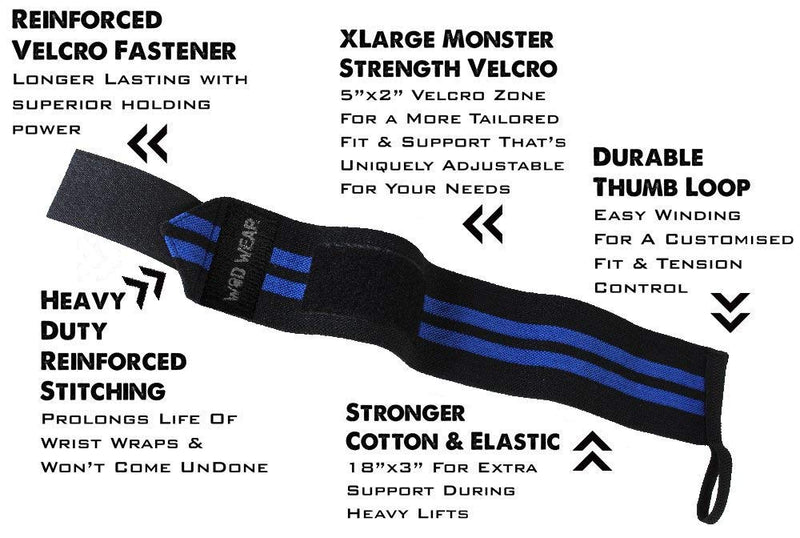 WOD Wear Elastic Wrist Wraps for Powerlifting, Strength Training, Bodybuilding, Cross Training, Olympic Weightlifting, Yoga Support - One Size Fits All - 100% Black // Yellow Stripes - NewNest Australia