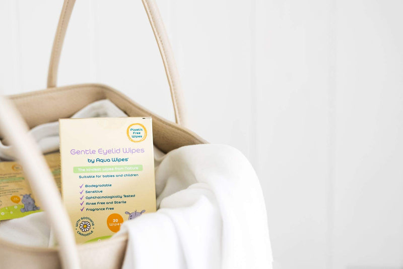 Aqua Wipes Gentle Eyelid Wipes - Vegan, Sensitive, Biodegradable Wipes with Soothing Camomile, Suitable for Babies, Children and Newborns (20 Single-Use Wipes) - NewNest Australia