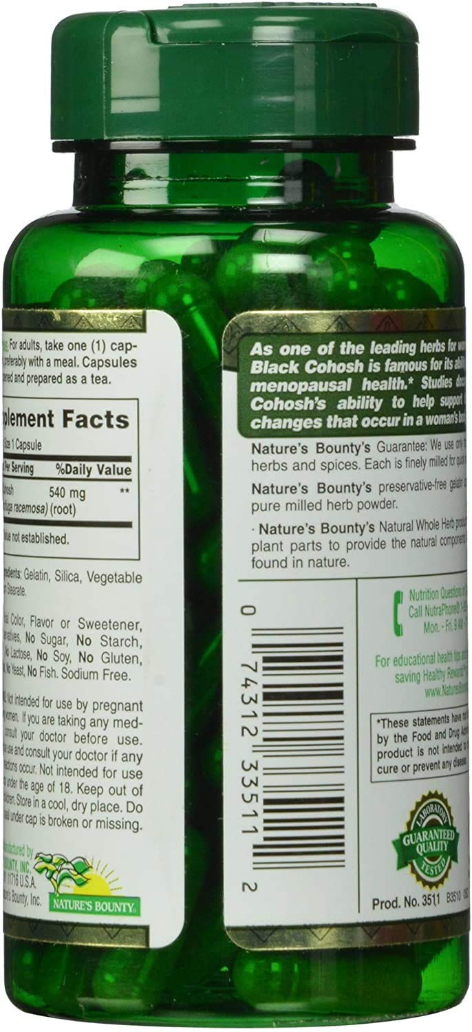 Nature's Bounty Black Cohosh Root Pills and Herbal Health Supplement, Natural Menopausal Support, 540 mg, 100 Capsules - NewNest Australia