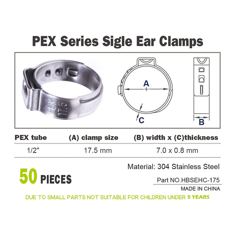 HOLYBEAR 50 pcs 1/2 Inch PEX Cinch Clamps Stainless Steel Crimp Rings Pinch Clamps for PEX Tubing Pipe Fitting Connections - NewNest Australia