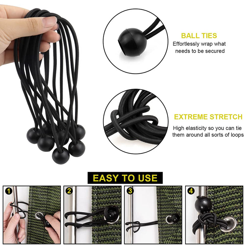 NODG 24 Pieces Ball Bungee 4,6,9 Inch Black Bungee Balls Heavy Duty Tarp Ball Bungee Cords Elastic String 4mm Thickness Tarp & Canopy Shock Cords for Camping, Tents, Cargo, Holding Wire - NewNest Australia