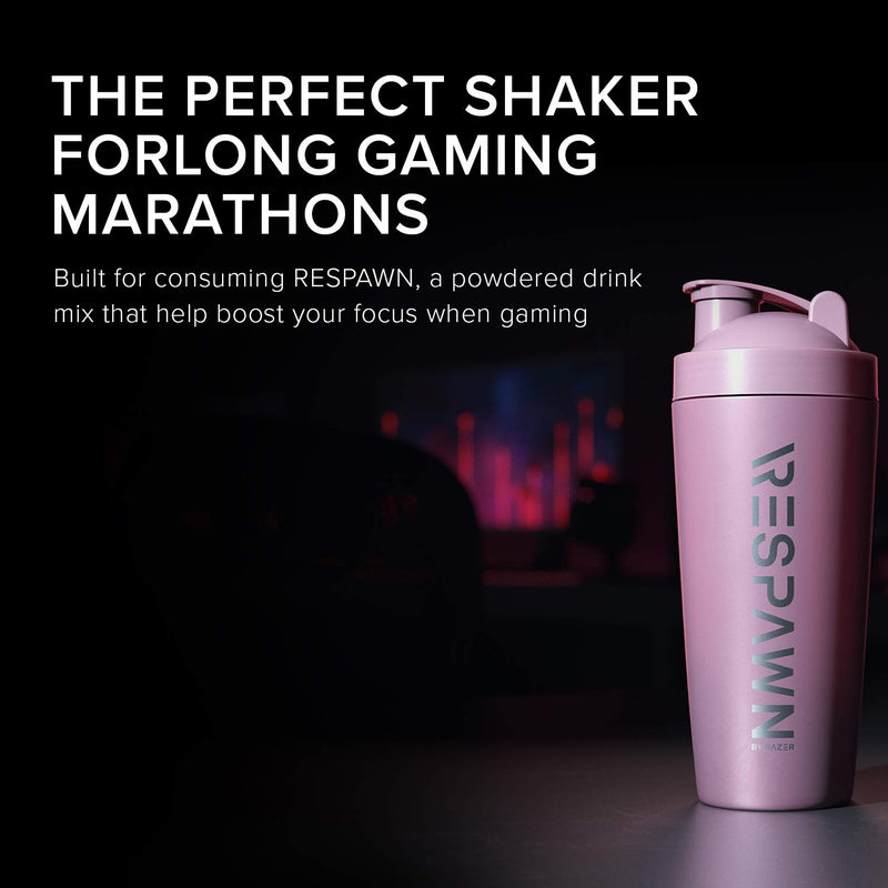 NewNest Australia - RESPAWN by Razer Vacuum-Insulated Stainless Steel Shaker Cup, 20oz: Built-In Powdered Drink Mixer Grate - Dual Insulation - Dishwasher Safe - BPA Free - Pink 