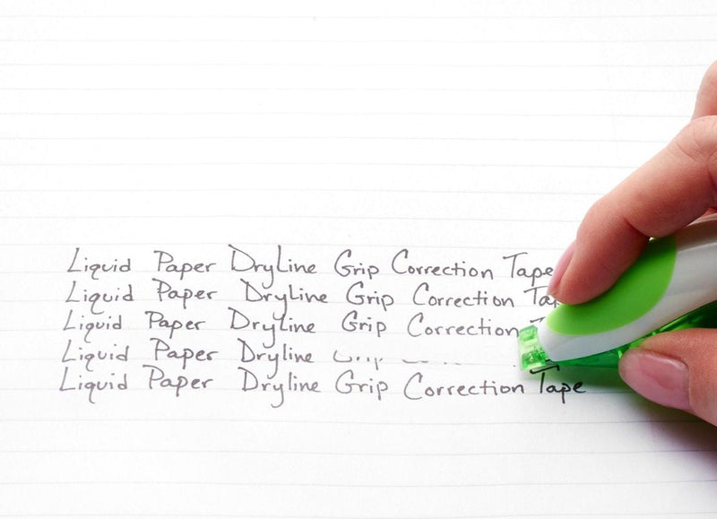 Paper Mate 660415 Liquid Paper DryLine Grip Correction Tape Dispenser, Pack of 4; Transparent Green Body; 1/5 inches Wide x 27.8 feet Long White Tape; Applies Dry, Rewrite Instantly; Swivel Tip - NewNest Australia