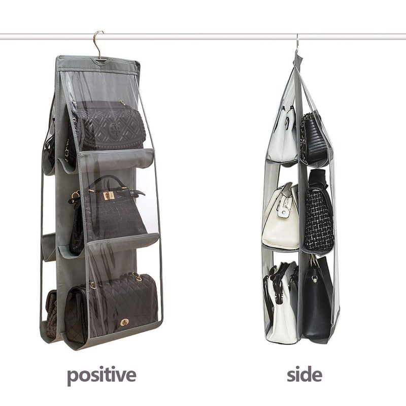 DIOMMELL Purses Hanger Hanging Handbag Organizer Bags Storage Holder for Closet with 6 Larger Pockets Grey 6 Pockets - NewNest Australia