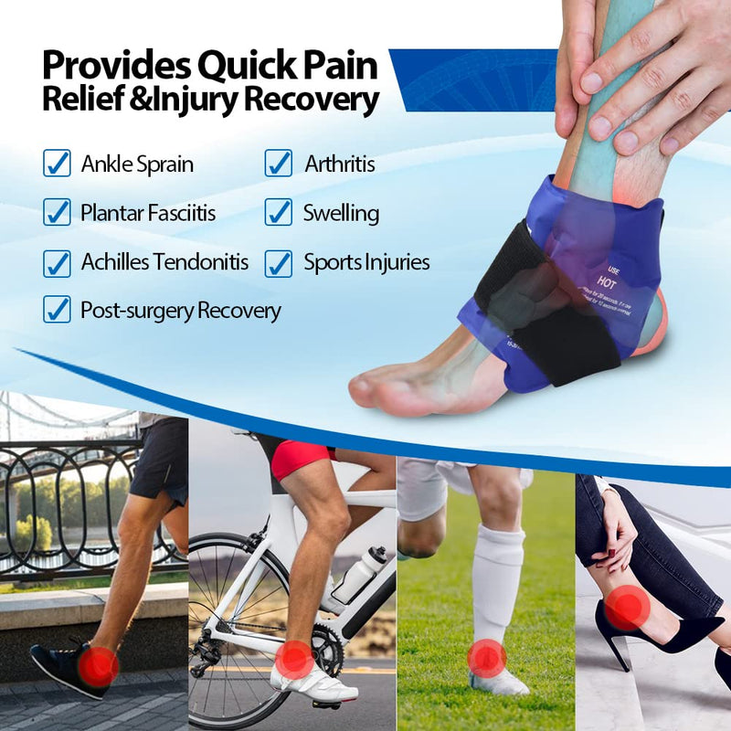 NEWGO Ankle Ice Pack Wrap for Injuries Reusable, Hot Cold Therapy Gel Foot Ice Pack for Pain Relief, Ankle Swelling, Achilles Tendinitis, Plantar Fasciitis, Sprained, Surgery Recovery (Blue) Blue - NewNest Australia