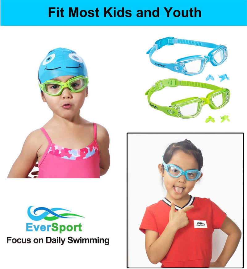 Kids Swim Goggles, Pack of 2 Swimming Goggles for Children Teens, Anti-Fog Anti-UV Youth Swim Glasses Leak Proof for Age4-16 Lightblue & Green - NewNest Australia