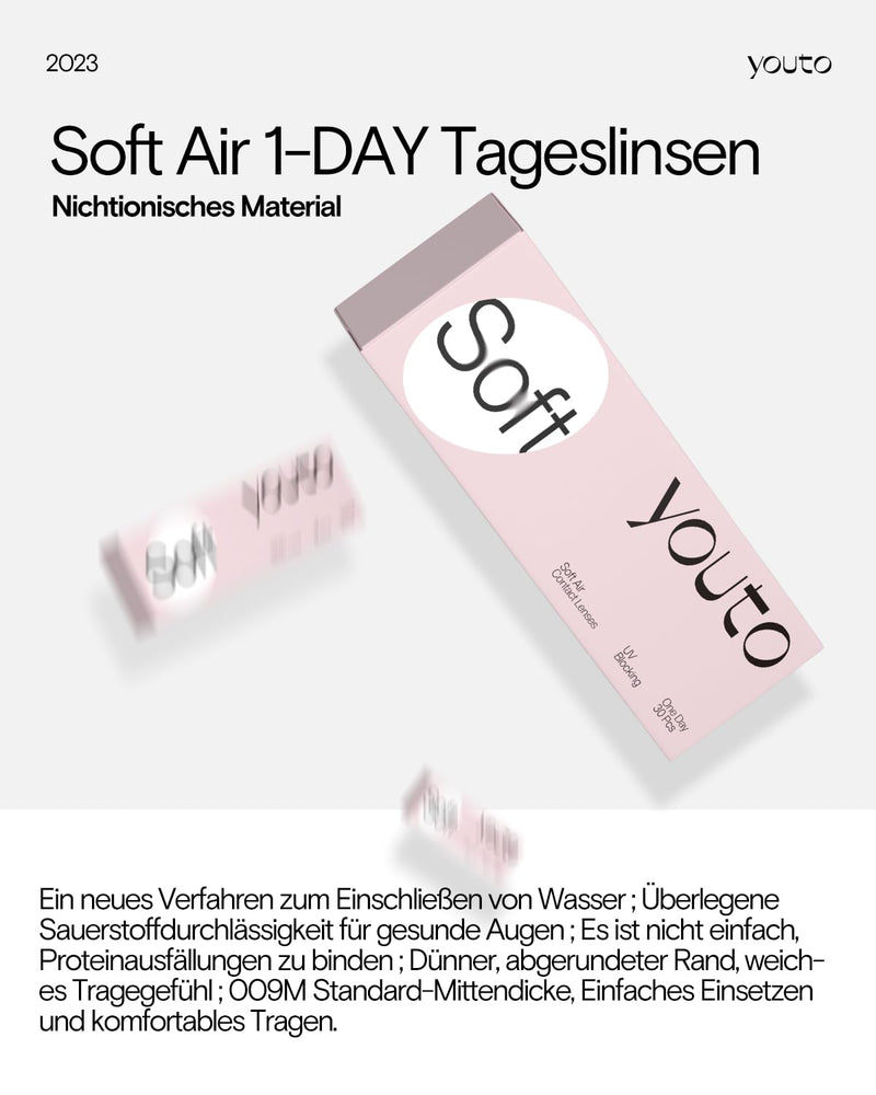 youto soft daily lenses, pack of 90, daily contact lenses, UV protection and high wearing comfort, BC 8.7 mm, DIA 14.2 mm -5.00 diopters - NewNest Australia