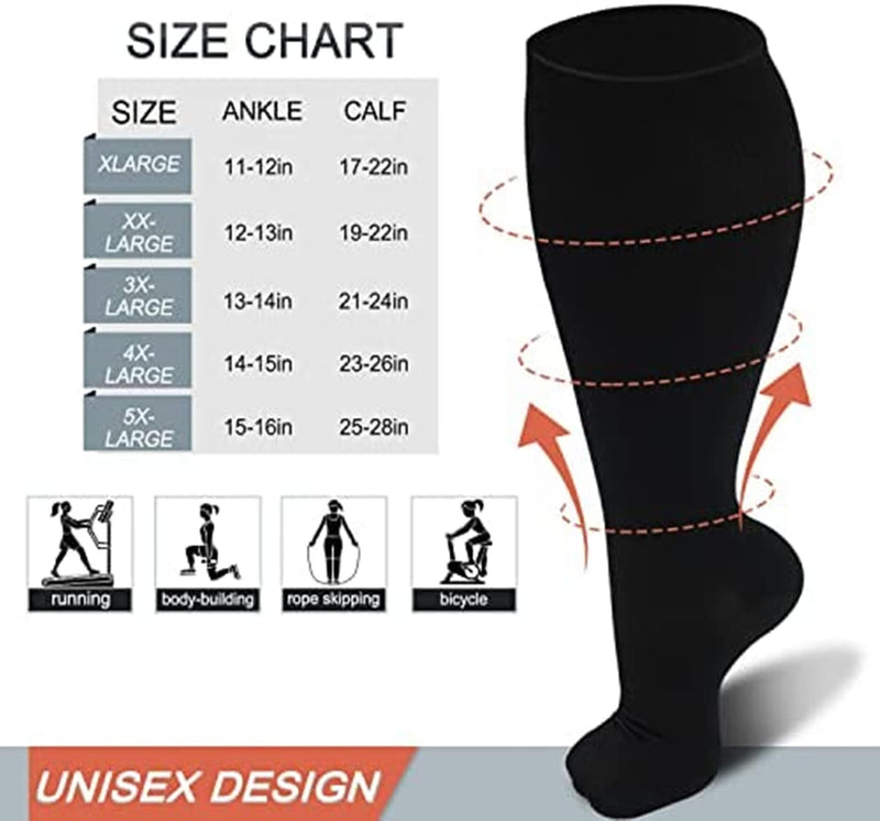 Cheeroyal Pack Of 2 Plus Size Compression Stockings For Men And Women, 20-30 Mm, Hg, Extra Size, Wide Calf And Knee-Length Stockings For Loop Support (3Xl, Black) - NewNest Australia
