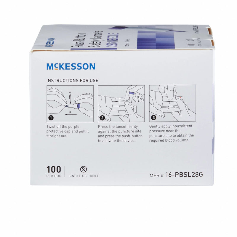 McKesson Safety Lancets, Sterile, Push-Button, 28 Gauge Needle, 1.5 mm, 100 Count, 1 Pack 100 Count (Pack of 1) - NewNest Australia