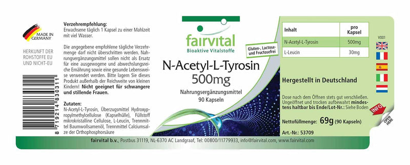 Fairvital | N-Acetyl-L-Tyrosine - 90 capsules NALT for 3 months - high-dose, further developed form of L-Tyrosine - NewNest Australia