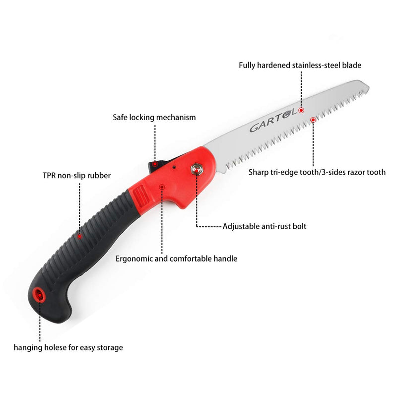 GARTOL Folding Saw 7 Inch Blade Hand Saw Tree Pruning Saw with 3-Sides Razor Tooth for Camping Hunting DIY Woodworking Trimming Thick Branches PVC Bamboo Bone - NewNest Australia