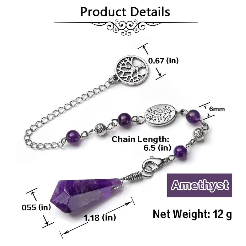CrystalTears Natural Amethyst Crystal Pendulum Hexagonal Healing Crystal Point Tree of Life Dowsing Pendulum for Divination Scrying Chakra Reiki Healing Meditation Balancing - NewNest Australia