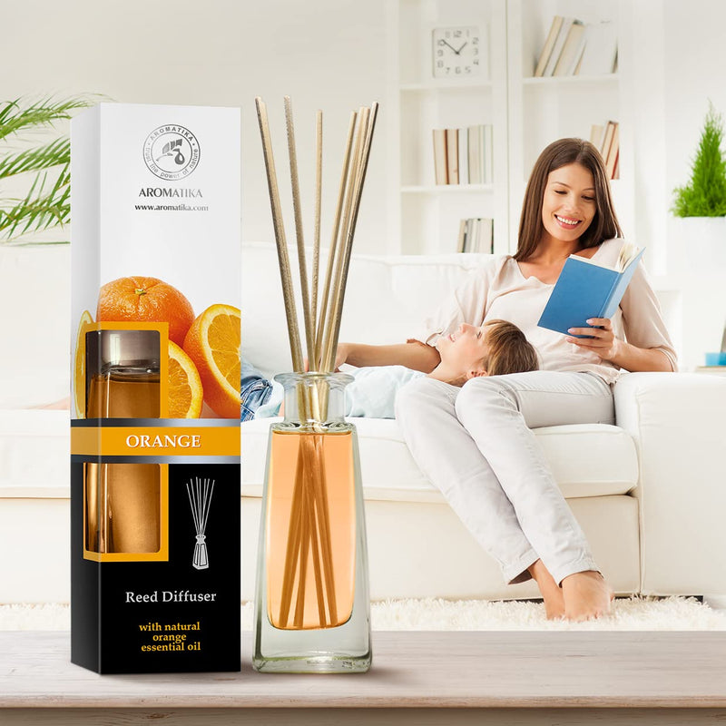 Orange Reed Diffuser w/Natural Essential Orange Oil 100ml - Fresh & Long Lasting Fragrance - 0% Alcohol - Gift Set w/ 8 Bamboo Sticks - Best for Aromatherapy - Spa - Home - Kitchen - Bath - Office - NewNest Australia