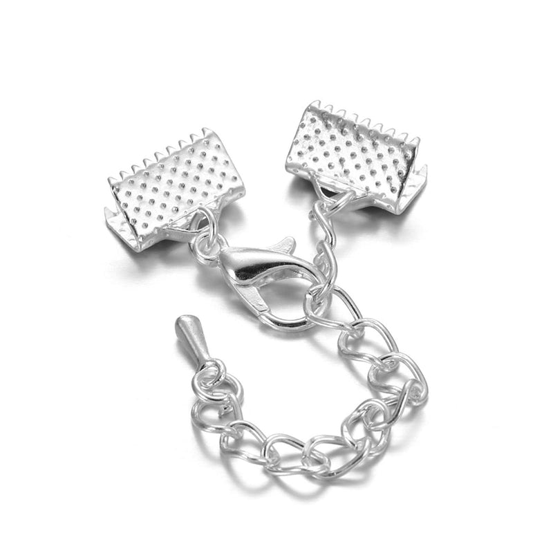 150pcs Pinch Crimp Ends for Jewelry Making,Ribbon Clamp End Leather Crimp Ends Bracelet Clamps Crimp Ends Bookmark Fastener Clasps for DIY Choker Anklets Crafts (Silver,5 Sizes) silver - NewNest Australia