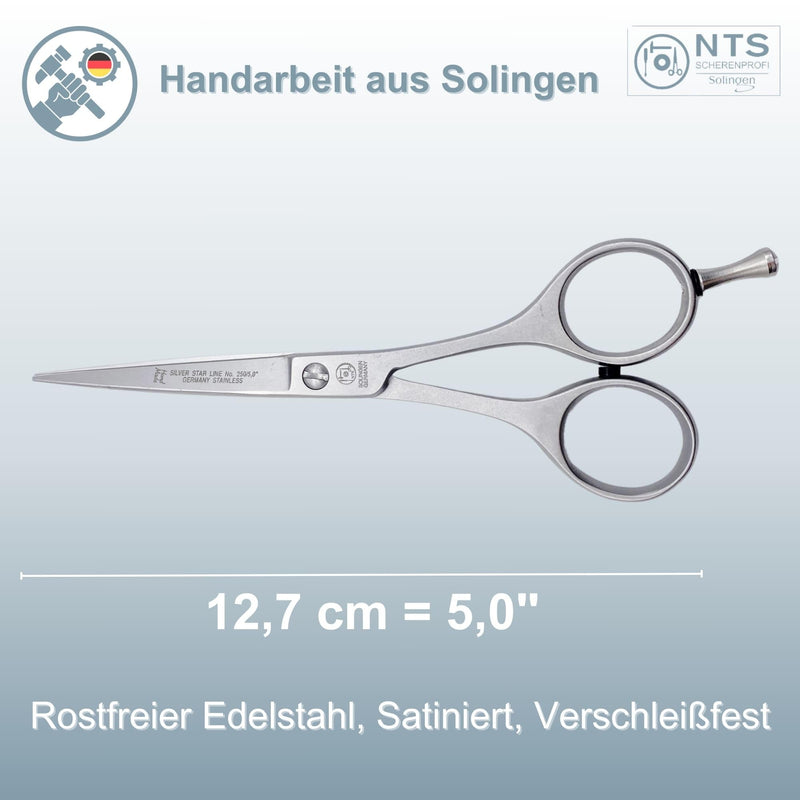 NTS-Solingen hairdressing scissors Silver Line 250 | Satin finish | Professional hair cutting scissors | scissors | hair scissors | Made in Solingen | 12.7 cm = 5.0" Silver Star Line 250 12.7 cm (pack of 1) - NewNest Australia