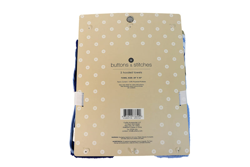 Cudlie Buttons & Stitches Baby Boy 3 Pack Rolled/Carded Hooded Towels in All Star Baby Print (GS71720) 3 Pack hooded towel - NewNest Australia