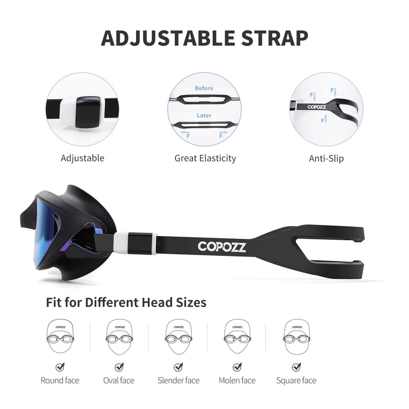 COPOZZ Adult Swimming Goggles - Anti-Fog, Comfortable No Leaking Swim Goggles Glasses for Women Men Blue Black - NewNest Australia