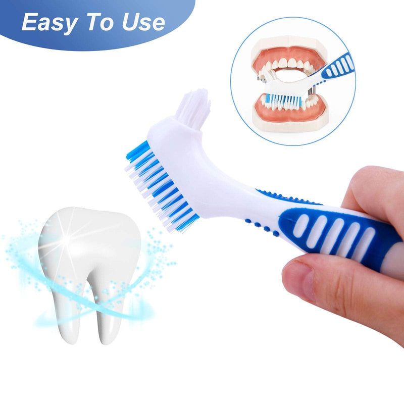 Premium Denture Cleaning Brush Set with Multi-Layered Bristles & Ergonomic Rubber Handle, Portable Denture Double Sided Brush for False Teeth Cleaning, 3 Pieces (Blue, Orange, Purple) - NewNest Australia