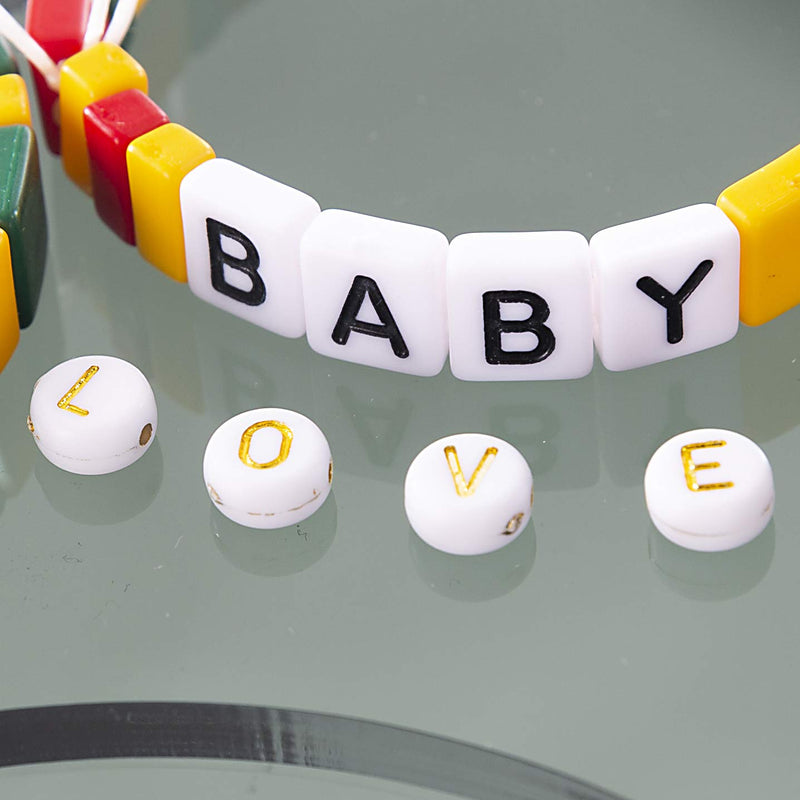 500 Pcs Acrylic Alphabet Letter Beads Gold On White Name Bracelets for Jewelry Making (goldonwhite) (goldonwhite) - NewNest Australia