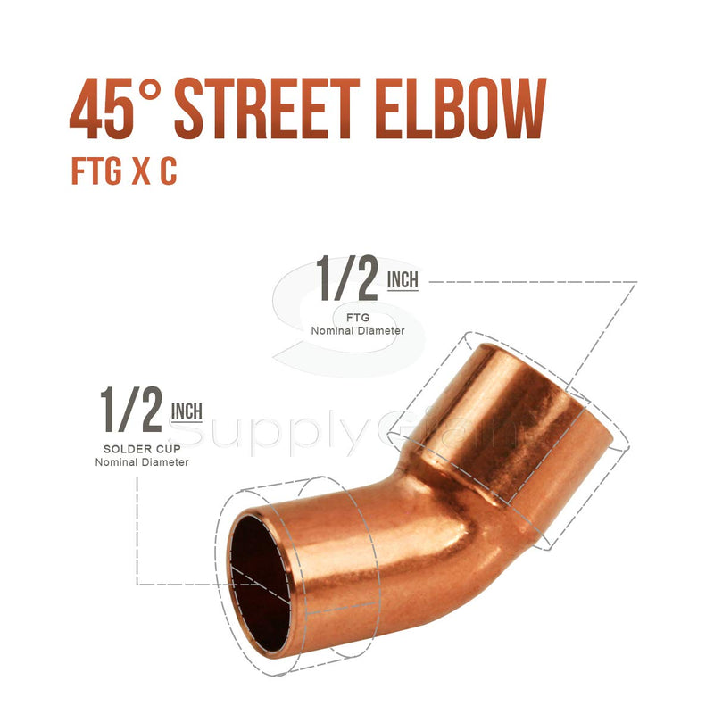 Supply Giant DDTG0012-5 45 degrees Street Elbow Copper Fittings, 1/2 - NewNest Australia