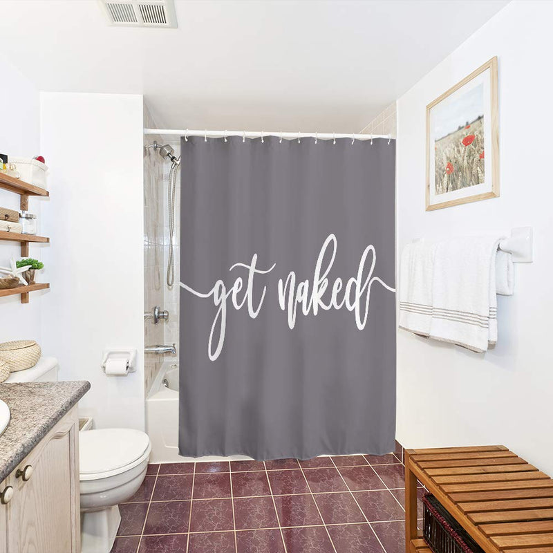 Eleroye Shower Curtain Funny Cute Get Naked Fashionable Grey Background White Words Water Soap Resistant Machine Washable Fabric Bathroom Decor Set with Hook Bath Curtain 72 x 72 inches 72"W x 72"L - NewNest Australia