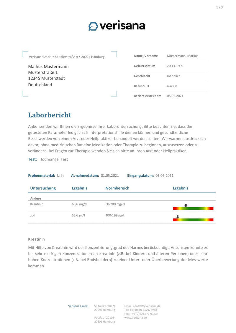 Iodine deficiency test kit - Iodine test for iodine and creatinine - Determine easily and conveniently at home - Iodine deficiency and thyroid - Verisana Laboratory - NewNest Australia