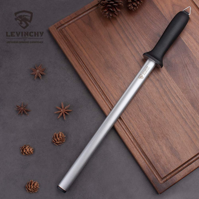 LEVINCHY Diamond Knife Sharpening Steel 12 inch, Professional Diamond coating Honing Steel, Premium Diamond Knife Sharpener Rod for all knives, Lightweight & Durable - NewNest Australia