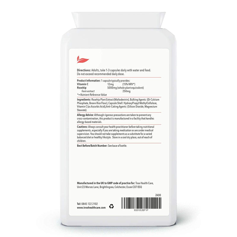 Rosehip Supplements 5000mg with Vitamin C to Support Bones, Cartilage and Collagen Formation - 120 Capsules - High Strength 5000 mg Rosacanina - Up to 4 Months Supply UK Manufactured to GMP Standards - NewNest Australia