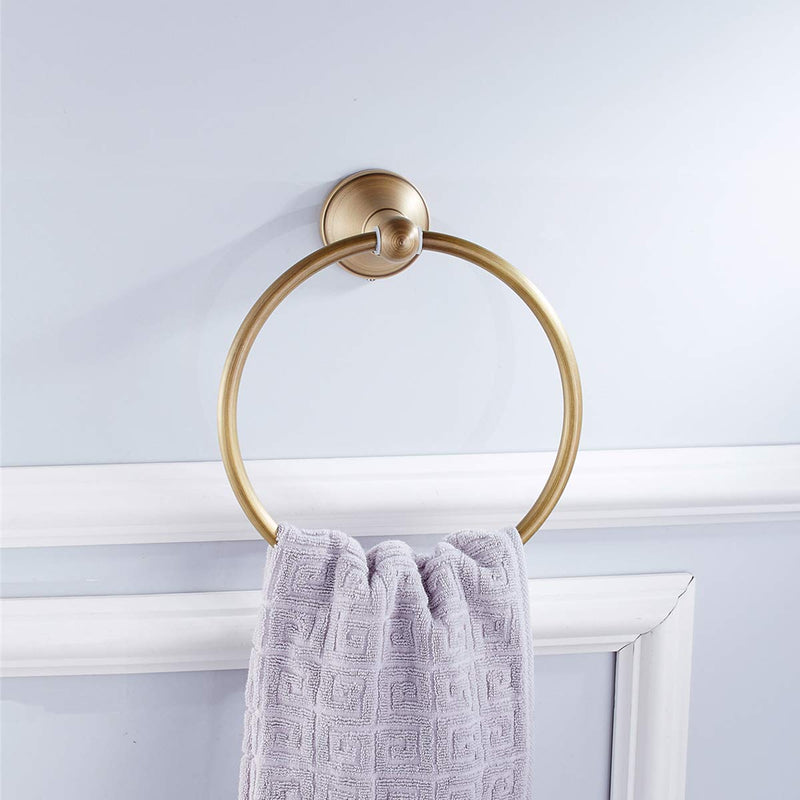 Flybath Round Towel Ring Antique Brass Hanger Hand Towel Holder for Bathroom Kitchen Accessories Wall Mounted, Brushed Bronze - NewNest Australia