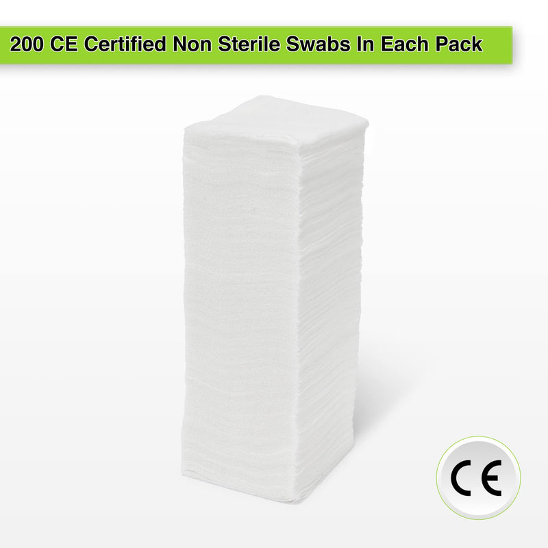 Posi Pulse 10cm x 10cm, 200ct Non-Sterile Gauze Swabs - 4 Ply Non-Woven Blend of Soft Strong Smooth Viscose/Polyester, 30g, Latex Free, CE Certified, White for Wound Dressing, Cleaning, Absorption - NewNest Australia
