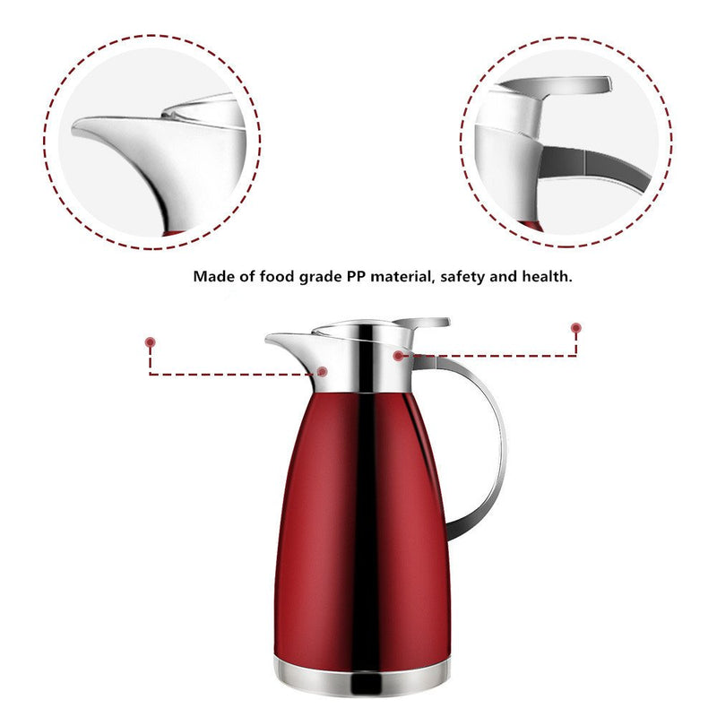 Haosens 1.8 Litre Stainless Steel Coffee Carafe Double Walled Vacuum Insulated Coffee Jug Thermal Jug (Red) Red - NewNest Australia